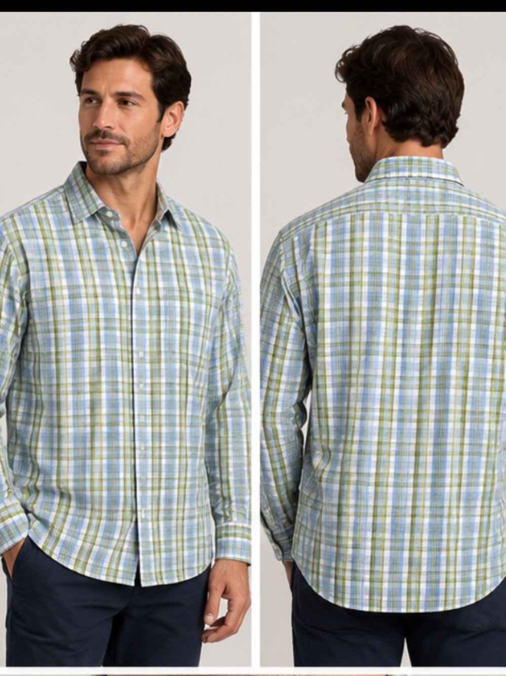 Ermenegildo Zegna MILLER Plaid Button Down in Blue & Green Size Large